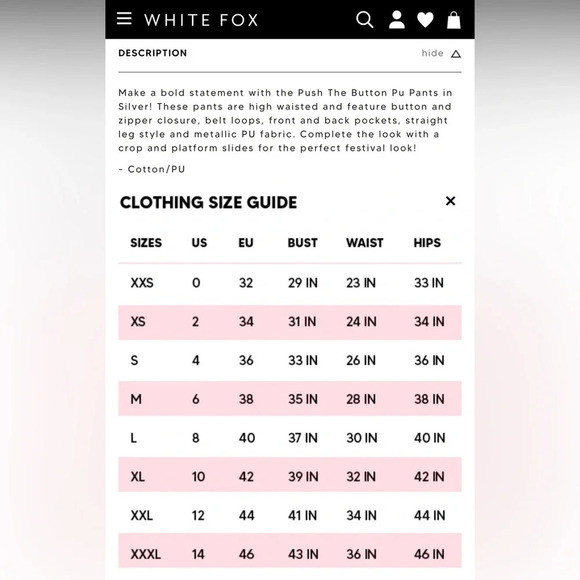NWT White Fox Push The Button Metallic PU Pants Silver - Picture 6 of 6